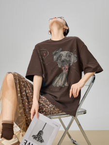 Cafe Au Lait Print Short Sleeve Patchwork Mini Skirt Set Womens Summer 2025 Fashionable Two-Piece round Neck Overhead Outfit