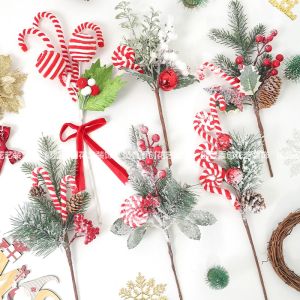 Christmas Twig Cutting Decoration Pine Needle Flower Branch Accessories Holiday Artificial Plant Red Berry Pine Fruit Branch Branch Plug-in