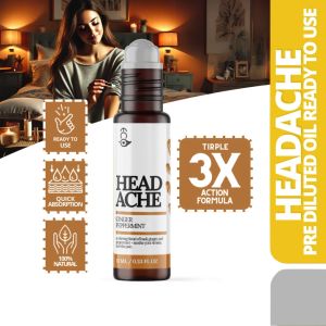 Headache Relief Essential Oil Roller - Basil Ginger Peppermint for Quick Pain Relief & Clarity 10m