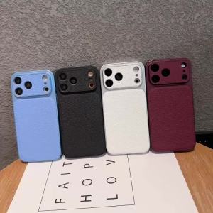 Luxury Lychee Pattern Hard Matte Plating Case For iPhone 18 17 16 15 14 13 Pro Max Large Window Camera Retro Shockproof Cover