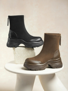Reddragonfly | Thick-soled Stretch Slimming Fur-lined Ankle Boot Women