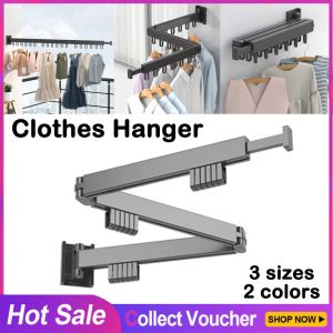 👍คุณภาพสูง👍อุปกรณ์ติดผนัง3ที่แขวนเสื้อพับได้แบบยืดหดได้ชั้นตากเสื้อในร่มและกลางแจ้งที่ตากผ้าบ้านทำจากอลูมิเนียมประหยัดพื้นที่