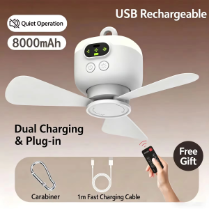 Quạt Trần Mini Di Động Có Thể Sạc Lại Bằng USB Với Điều Khiển Từ Xa Không Dây Luồng Gió Mạnh Tuổi Thọ Pin Dài Cho Quạt Treo Ngoài Trời Cắm Trại