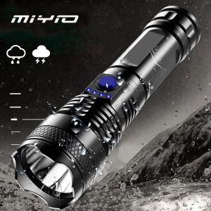 MIYIO Powerful LED Flashlight Tactical Light USB Rechargeable 3 Modes Lantern Outdoor Waterproof Fishing Hunting Torchlight