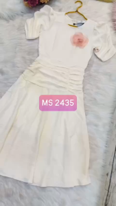 MyDu Shop | Đầm Dự Tiệc MS 2435 – Dáng Xòe Nữ Tính Tay Dún Nhẹ Đính Hoa Hồng Trước Ngực