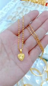 Real Gold Pawn 18k Saudi Gold Necklace Female Gold Heart Pendant Chain Love Necklace Wedding Jewelry For Wife