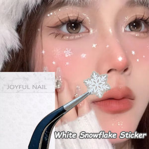 สติกเกอร์ติดเล็บเกล็ดหิมะกากเพชรรูปลอกเกล็ดหิมะเกล็ดหิมะสีขาว Stiker Wajah ปีใหม่ที่ตกแต่งเล็บ