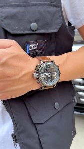 BIDEN Jam Tangan Pria Display Kuarsa Tahan Air Jam Pria Tali Kulit Kasual Pria Olahraga Jam Tangan Laki