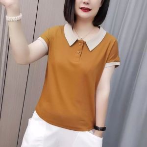 HUAXUNRAN | New Fashionable Polo Collar Loose Fit T-shirt for Women
