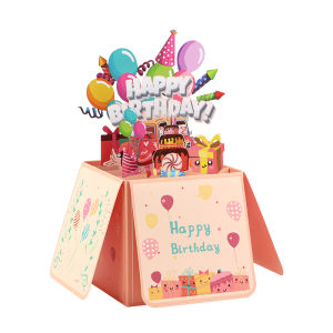Handmade Birthday Greeting Card Beautiful Paper Sculpture Creative Design Thank You Cat Design Birthday Box Desktop Decoration Wishes