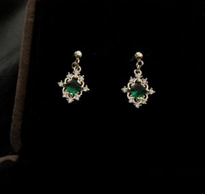 DaVee | 14K Gold plated artificial green gems earrings synthetic emerald jewel earrings vintage gold lace earrings