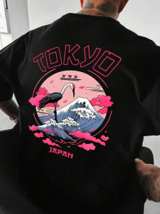 Bandai | Japanese Style Graphic T Shirts Oversized Mens Clothing Sakura Print Women Short Sleeved Tee Loose Tops Y2k Clothes Summer 2025