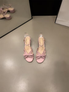 Ultrafine Fiber K-style Sandals with One-Word Buckle Low Heel Open Toe Pure Color Rubber Sole For Youth Summer Fashion