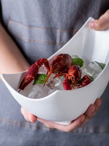 Ceramic Tableware Salad Bowl Special-Shaped Boat-Shaped Asymmetrical Soup Bowl For Home Vegetables and Fruits Large Sized Creative Japanese and Nordic Style