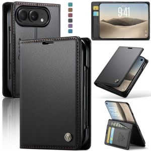 for iPhone Duo Wallet Case [RFID Blocking] Butterfly Buckle Card Holder Kickstand Magnetic Flip Retro PU Leather Case for iPhone Duo (Black)