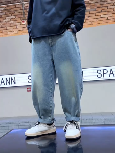 Denim Joggers Pants for Kids Boy High Quality Jeans Straight Leg Loose Summer Jeans Solid Color Baggy School Pants 7-16yrs