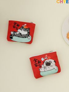 Cute Mini Canvas Earphone Storage Bag Key Organizer Pouch New Design I Am King Cat Coin Purse AP509 Household Storage Supplies