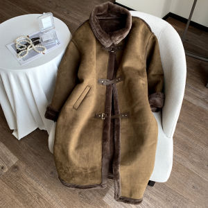 Long Female Jacket Deer Skin Velvet Thickened over Knee Coat Winter Loose Rabbit Fur Simulation Fur Coat Integrated Leather And Fur