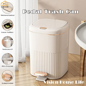 Vision 8/10/15L Foot Pedal Trash Can Dual Open Lid Garbage Can Step Garbage Bin with Slow-Close Lid Press To Open Trash Bins Rectangle Pedal Waste Bin for Home/ Bathroom and Bedroom