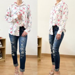 ECLAIRE 02L Kemeja Wanita Longsleeves Floral Flower Bunga Hana Kasual Kerja Korea Import xbbs