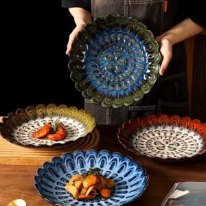 DAU Porcelain Round Shape Dinner Plate Lace patterned Design Party Trays Dinnerware Serving Platter Perfect Gift for Mom