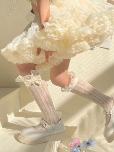 Lolita Lace Trim Princess Mid-Calf Socks for Girls Thin Summer Childrens Socks White Butterfly Knot Soft Cotton Kids Footwear