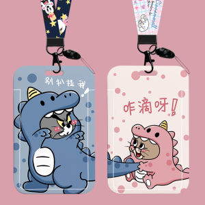 Dinosaur Student ID Retractable Card Holder Cartoon Couple with Lanyard Bus Name Tag Subway Work Meal Card Campus Boys Kids Girls Storage Kindergarten Retractable Carrying Strap Factory Brand Anti-Lost Stretch