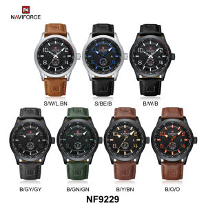NAVIFORCE Original Watch for Mens Fashion Casual Leather Relo Waterproof Date Dual Tone Wristwatch NF9229