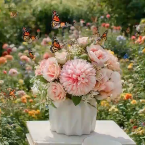 【1-3 Days Delivery】 Nordic Simulated Rose Fake Flowers with Vase Artificial Pot Flower Fake Silk Variety Balls Home Wedding Decor