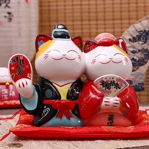 【现货】7寸幸福祈愿情侣夫妻和服存钱罐扑满陶瓷招财猫 Ready Stock Couple Twins Husband Wife Lovers Kimono Piggy Bank Ceramic Fortune Cat Lucky Cat