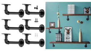 2pcs Pipe Shelf Brackets Industrial Style L Pipe Floating Shelf Bracket for Floating Shelves