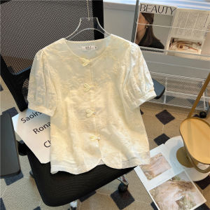 Summer New Chinese Style Embroidered Short Sleeve Shirt for Women Unique Distinctive Chinese Culture Short Top Crewneck