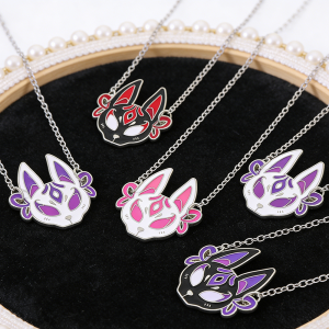 Japanese Fox Mask Enamel Necklace Anime Kitsune Pendant Silver Chain Jewelry for Men Women Cosplay Accessory