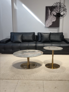 Bàn trà sofa bàn phòng khách bàn cafe tròn GOLDEN JIGGER – MINOTTI nhập khẩu Inox Vàng cẩm thạch