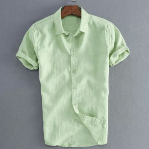 Mens Casual Short Sleeve Shirts Leisure Street Wear Lapel Button-down Solid Color Shirts for Men Vintage Vacation Blouse M-3XL