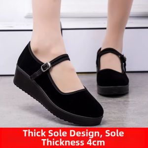 JIFANPAUL | Womens Spring Summer Black Soft-bottom Canvas Shoes