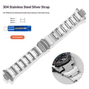 Dây Đeo Đồng Hồ Bằng Thép Không Gỉ Nguyên Khối Dành Cho Casio G-Shock GST-B400 Series Phụ Kiện Vòng Đeo Tay Kim Loại Được Sửa Đổi Có Đầu Lồi Dành Cho Nam Giới - Bạc/Đen