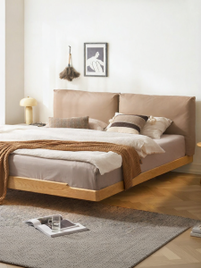 YUANSHI YUANSU | Suspended Modern Minimalist Double Bed Oak Fabric
