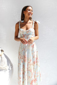 Sweet Summer New Arrival Small Floral Print Slimming Waist A-Line Mini Dress with Shoelace Element for Women
