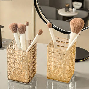 Transparent Square Makeup Brush Holder Plastic Cosmetic Storage Box Desktop Lipstick Eyeliner Makeup Organizer Display Box 