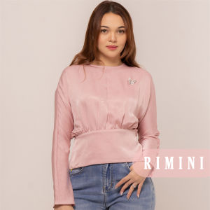 RIMINI - Atasan Wanita Lengan Panjang Satin Premium Butterfly Brooch  Size XS-XL - Kinari Top CC31366