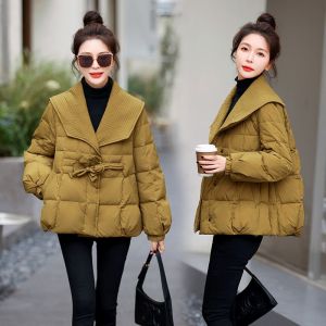 Slimming Black Doll Collar Jacket Mid-Length Womens Fashion Design Autumn Cotton Coat Meat Covering Trendy Korean Style