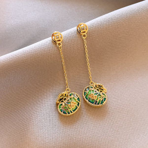 Green Tassel Earrings Womens New Chinese Style Luxury Earring Bag 2024 New Model High-End Sensation Ear Jewelry