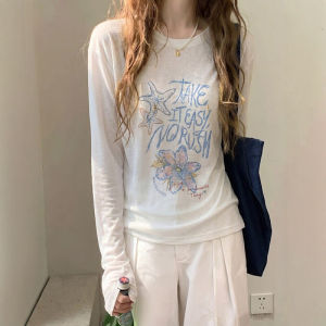 CHOEFULYN | UV Protection Letter Print Long Sleeve T-Shirt
