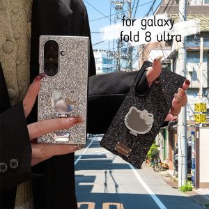 Sanrio | Fashion Glitter Diamond Hello Kitty Mirror Stand Phone Case for Samsung Galaxy Z Fold 8 Ultra 7 6 5 4 Sanrio Phone Protect Cover