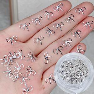 30 Chiếc Trang Trí Móng Tay Hình Nơ Bạc 3D Kim Loại Mặt Dán Móng Tay Phong Cách Y2K Hàn Quốc Dây Ruy Băng Tự Làm Dụng Cụ Trang Trí Móng Tay Pháp