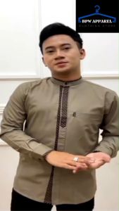 Kemeja Koko Pria Dewasa Lengan Panjang Motif Afala Abu Sage Katun Toyobo Alqorni