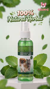 Grin-C Anti Flea & Tick Spray 60ml for Dogs and Cats Peppermint Natural Herbal Formula Safe Non-Irritating