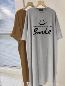 New 2025 Womens Long Sleeve Cotton T-Shirt Dress Fashionable Korean Loose Casual plus Size Short Sleeve Maxi Dress