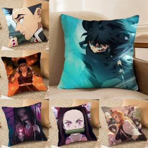Bandai | Demon Slayer Entertainment District Arc Anime Plush Pillow Cover Soft Short Plush Cushion Cover For Sofa Bedroom Home Decor